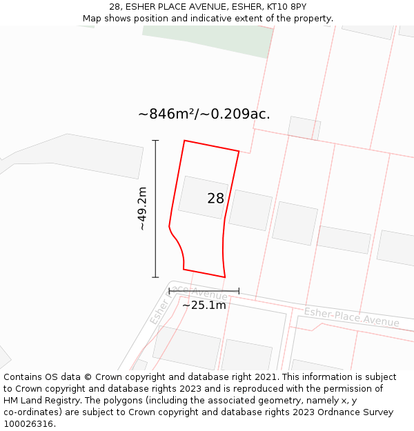 28, ESHER PLACE AVENUE, ESHER, KT10 8PY: Plot and title map