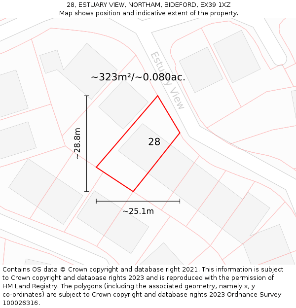 28, ESTUARY VIEW, NORTHAM, BIDEFORD, EX39 1XZ: Plot and title map