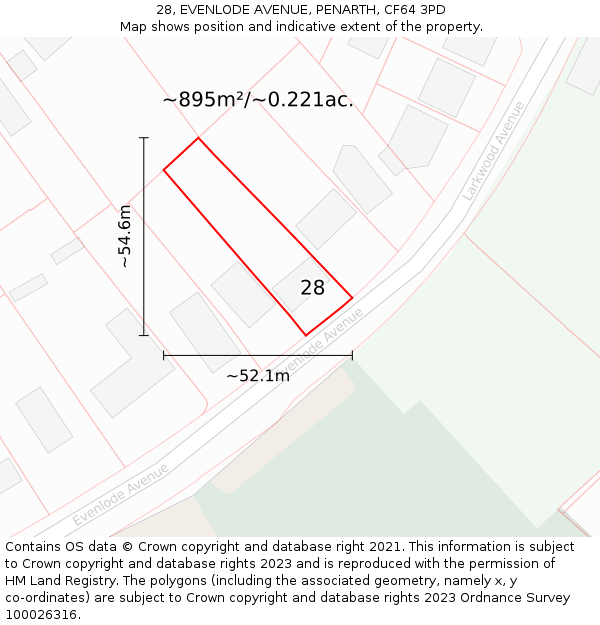 28, EVENLODE AVENUE, PENARTH, CF64 3PD: Plot and title map