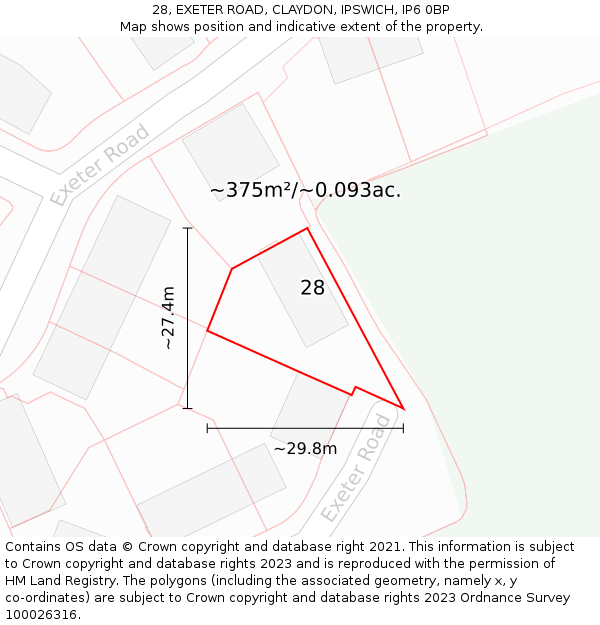 28, EXETER ROAD, CLAYDON, IPSWICH, IP6 0BP: Plot and title map