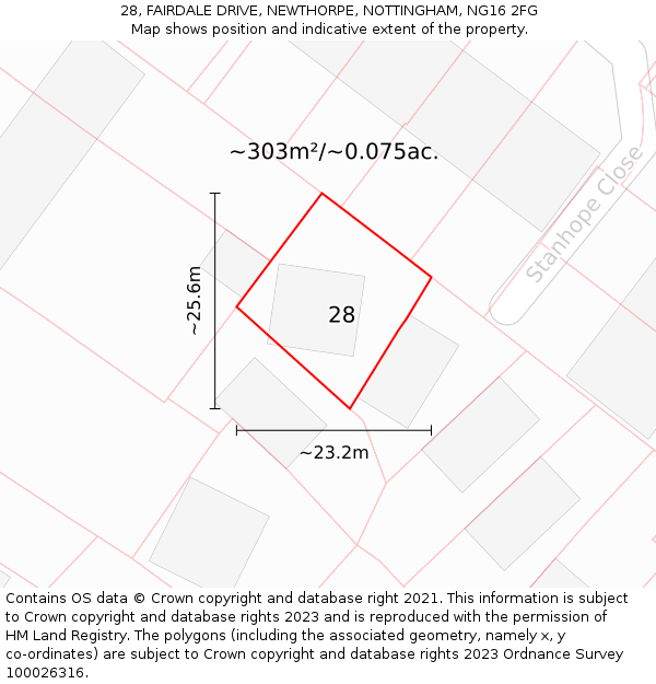 28, FAIRDALE DRIVE, NEWTHORPE, NOTTINGHAM, NG16 2FG: Plot and title map