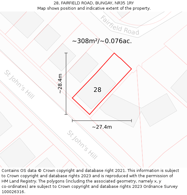 28, FAIRFIELD ROAD, BUNGAY, NR35 1RY: Plot and title map