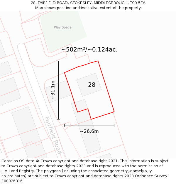 28, FAIRFIELD ROAD, STOKESLEY, MIDDLESBROUGH, TS9 5EA: Plot and title map