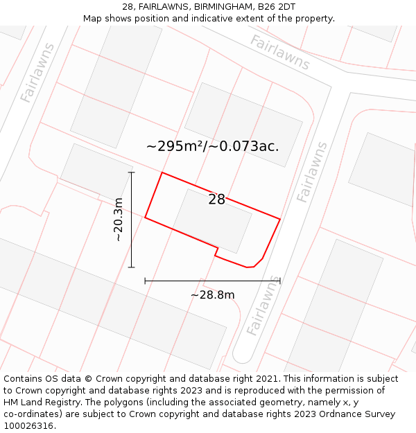 28, FAIRLAWNS, BIRMINGHAM, B26 2DT: Plot and title map