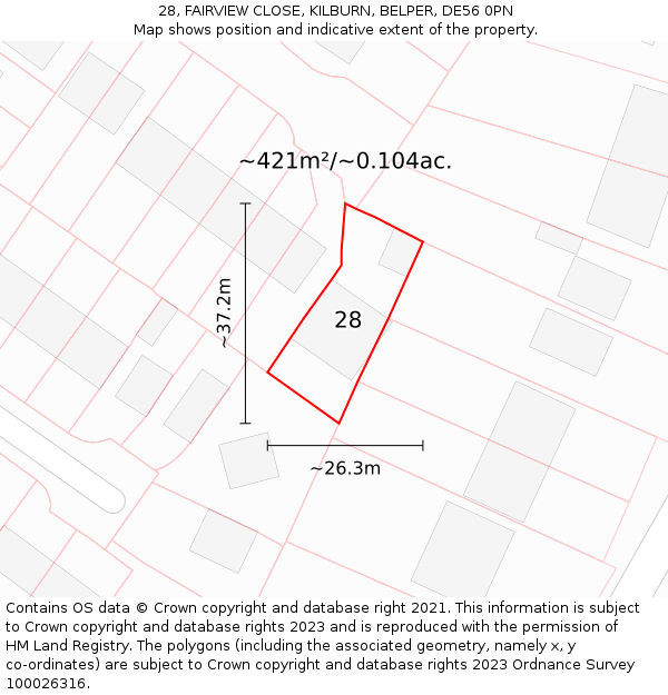 28, FAIRVIEW CLOSE, KILBURN, BELPER, DE56 0PN: Plot and title map