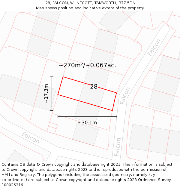 28, FALCON, WILNECOTE, TAMWORTH, B77 5DN: Plot and title map