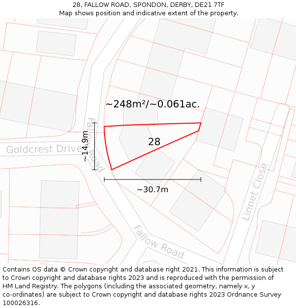 28, FALLOW ROAD, SPONDON, DERBY, DE21 7TF: Plot and title map
