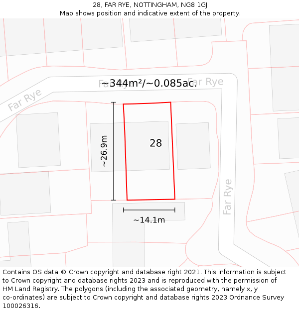 28, FAR RYE, NOTTINGHAM, NG8 1GJ: Plot and title map