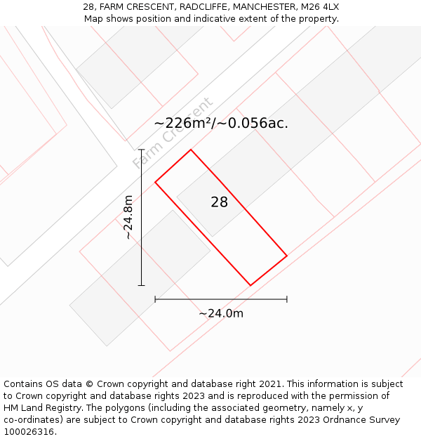 28, FARM CRESCENT, RADCLIFFE, MANCHESTER, M26 4LX: Plot and title map