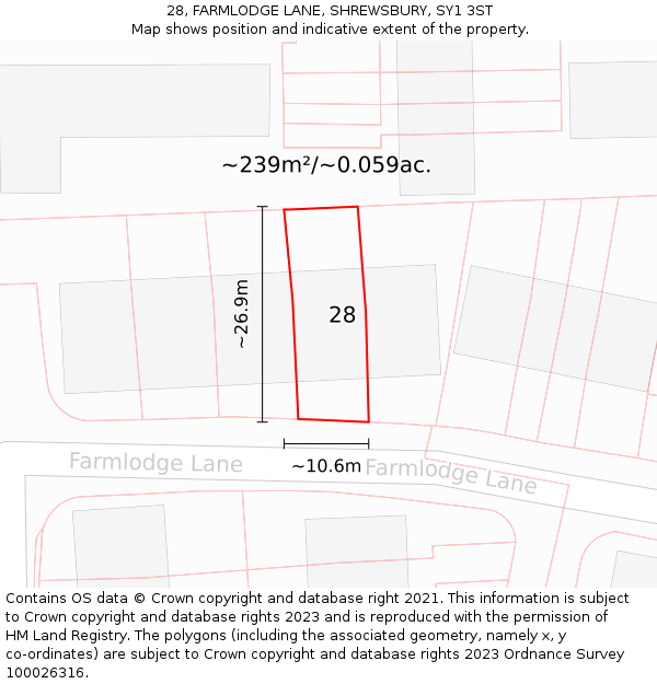 28, FARMLODGE LANE, SHREWSBURY, SY1 3ST: Plot and title map