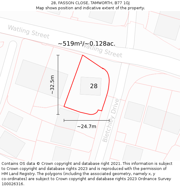 28, FASSON CLOSE, TAMWORTH, B77 1GJ: Plot and title map