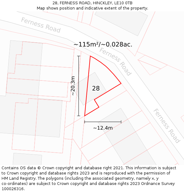 28, FERNESS ROAD, HINCKLEY, LE10 0TB: Plot and title map