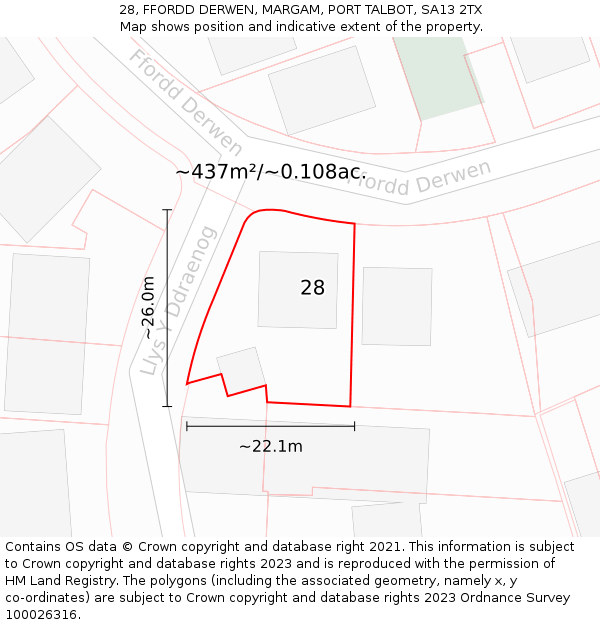 28, FFORDD DERWEN, MARGAM, PORT TALBOT, SA13 2TX: Plot and title map