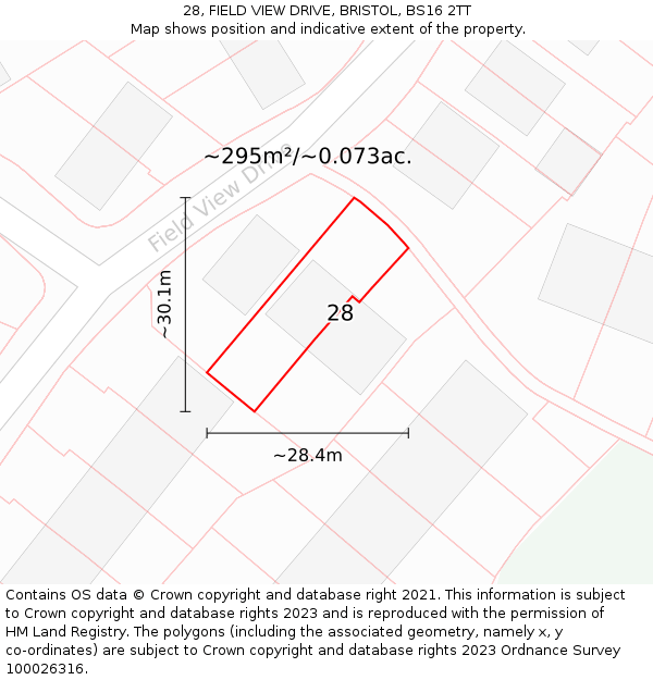 28, FIELD VIEW DRIVE, BRISTOL, BS16 2TT: Plot and title map