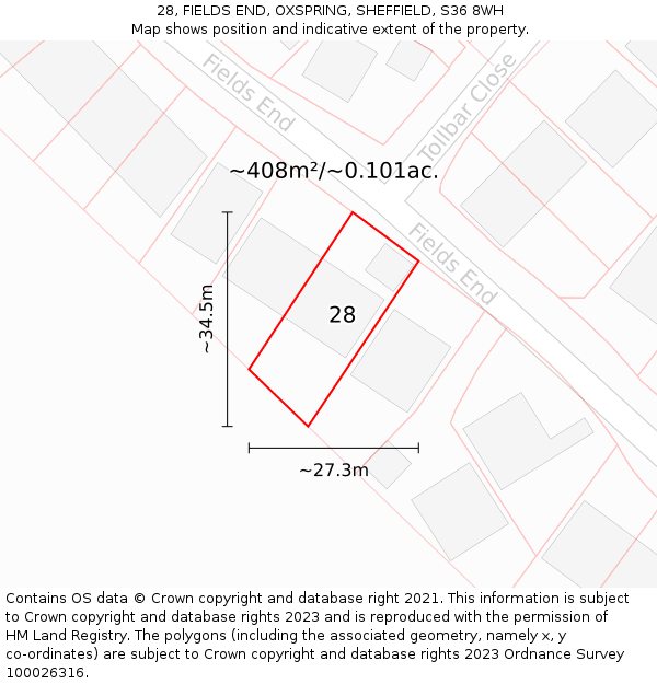 28, FIELDS END, OXSPRING, SHEFFIELD, S36 8WH: Plot and title map