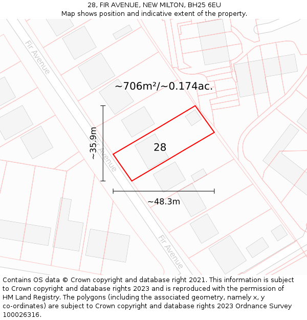 28, FIR AVENUE, NEW MILTON, BH25 6EU: Plot and title map