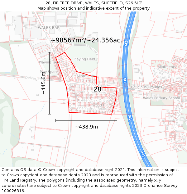 28, FIR TREE DRIVE, WALES, SHEFFIELD, S26 5LZ: Plot and title map