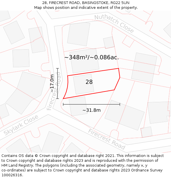 28, FIRECREST ROAD, BASINGSTOKE, RG22 5UN: Plot and title map