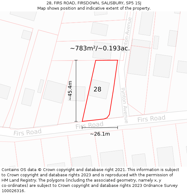 28, FIRS ROAD, FIRSDOWN, SALISBURY, SP5 1SJ: Plot and title map