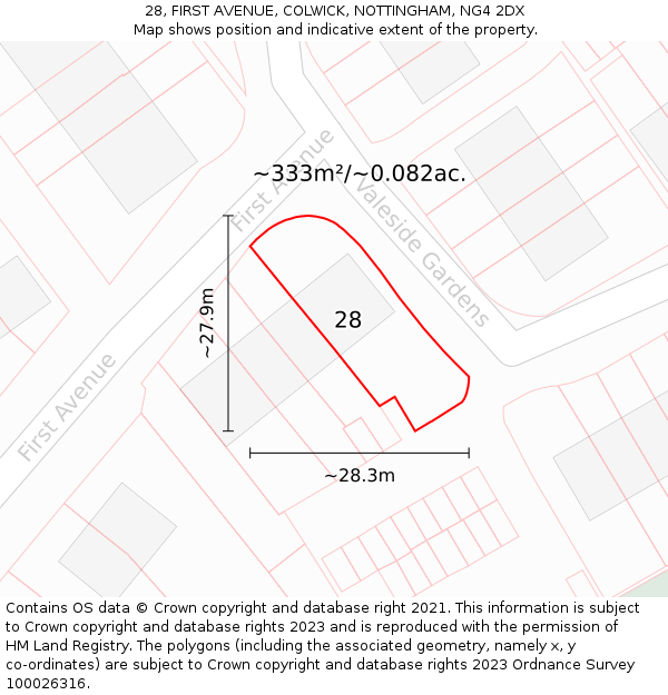 28, FIRST AVENUE, COLWICK, NOTTINGHAM, NG4 2DX: Plot and title map