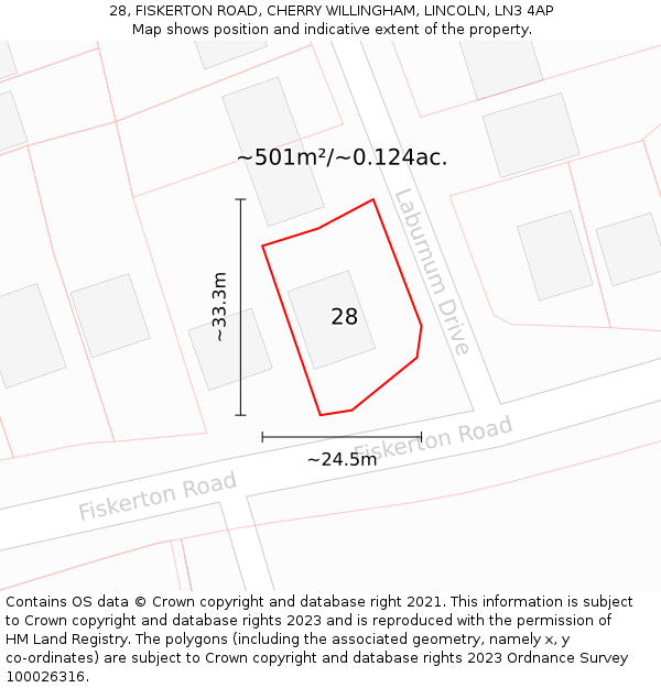 28, FISKERTON ROAD, CHERRY WILLINGHAM, LINCOLN, LN3 4AP: Plot and title map