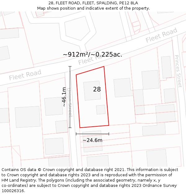28, FLEET ROAD, FLEET, SPALDING, PE12 8LA: Plot and title map