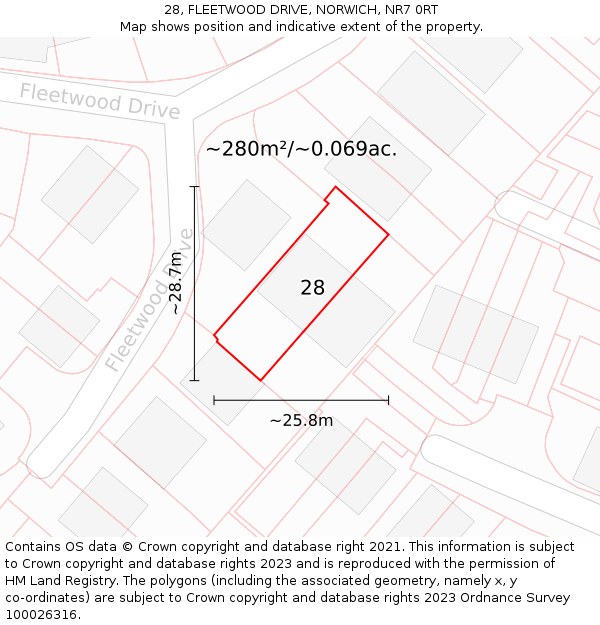 28, FLEETWOOD DRIVE, NORWICH, NR7 0RT: Plot and title map