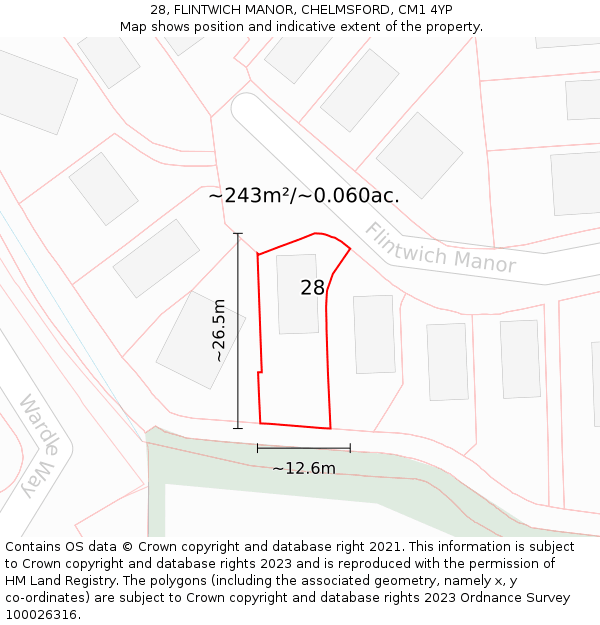 28, FLINTWICH MANOR, CHELMSFORD, CM1 4YP: Plot and title map
