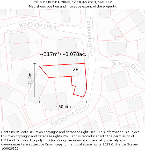 28, FLORIBUNDA DRIVE, NORTHAMPTON, NN4 8RZ: Plot and title map