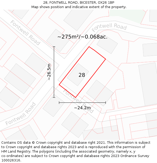 28, FONTWELL ROAD, BICESTER, OX26 1BP: Plot and title map