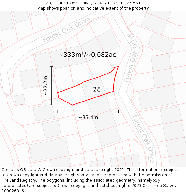 28, FOREST OAK DRIVE, NEW MILTON, BH25 5NT: Plot and title map