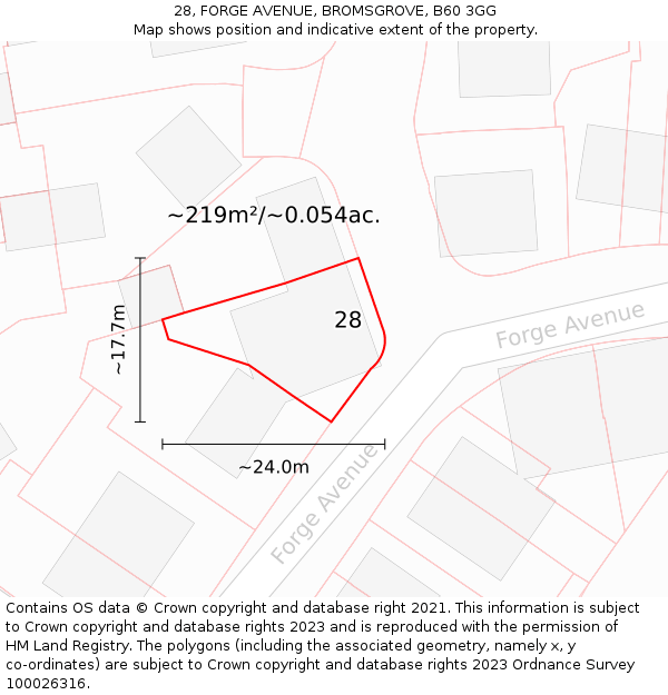 28, FORGE AVENUE, BROMSGROVE, B60 3GG: Plot and title map
