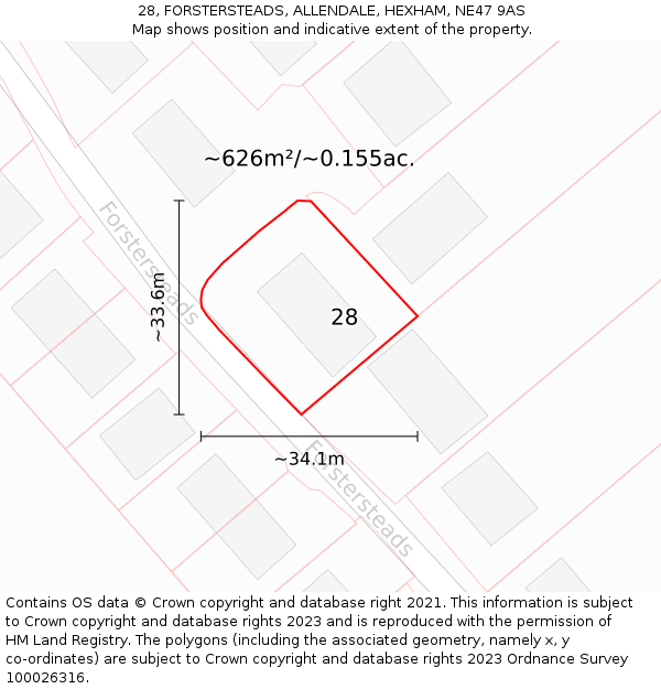 28, FORSTERSTEADS, ALLENDALE, HEXHAM, NE47 9AS: Plot and title map