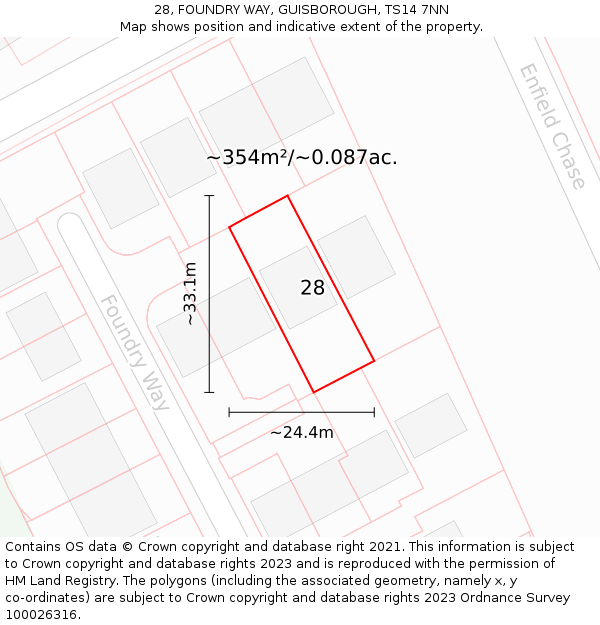 28, FOUNDRY WAY, GUISBOROUGH, TS14 7NN: Plot and title map