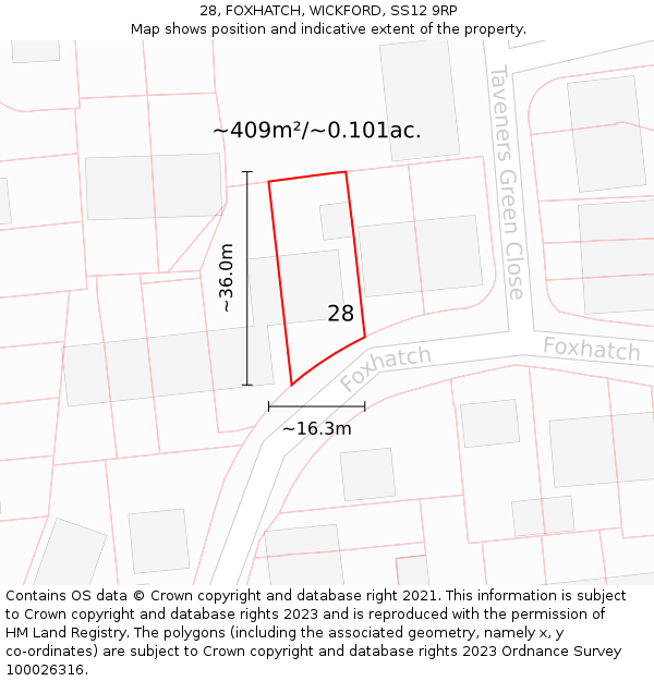 28, FOXHATCH, WICKFORD, SS12 9RP: Plot and title map