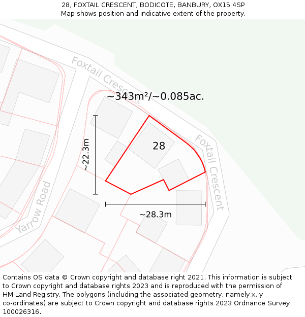 28, FOXTAIL CRESCENT, BODICOTE, BANBURY, OX15 4SP: Plot and title map