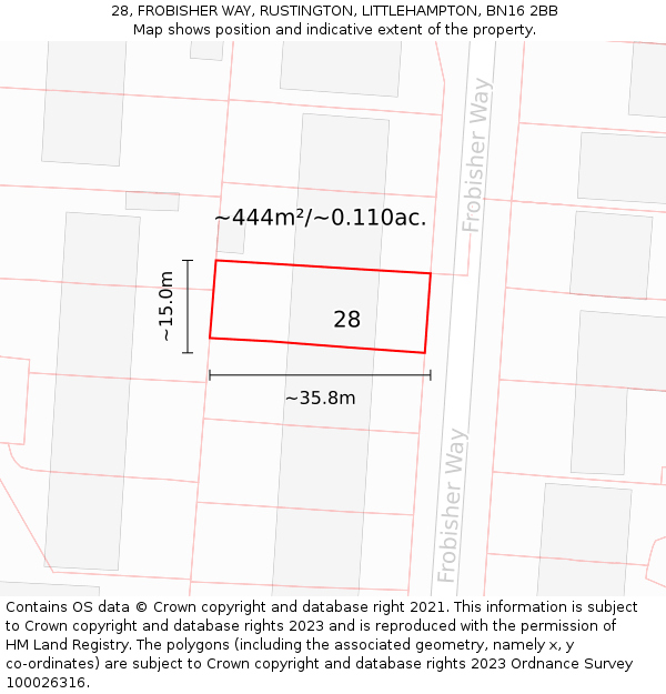 28, FROBISHER WAY, RUSTINGTON, LITTLEHAMPTON, BN16 2BB: Plot and title map
