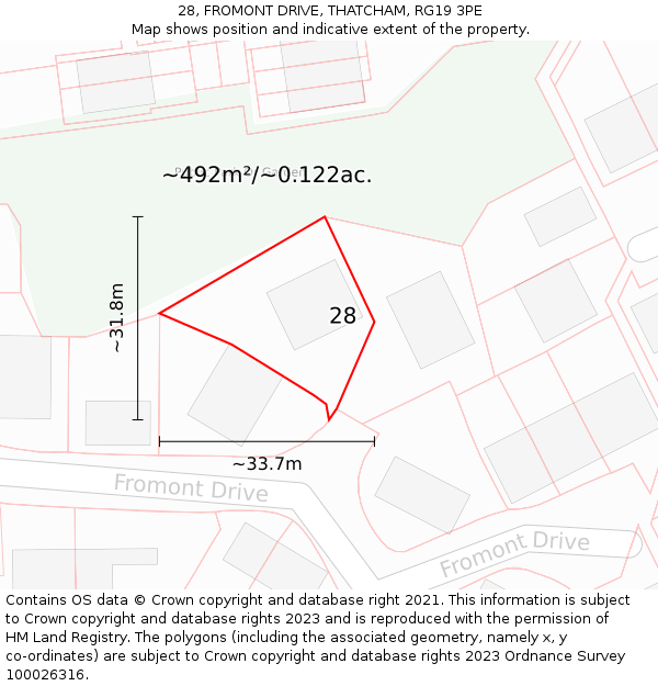 28, FROMONT DRIVE, THATCHAM, RG19 3PE: Plot and title map