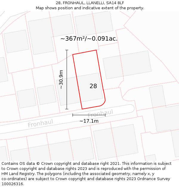 28, FRONHAUL, LLANELLI, SA14 8LF: Plot and title map