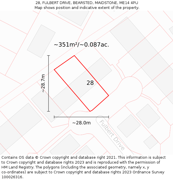 28, FULBERT DRIVE, BEARSTED, MAIDSTONE, ME14 4PU: Plot and title map