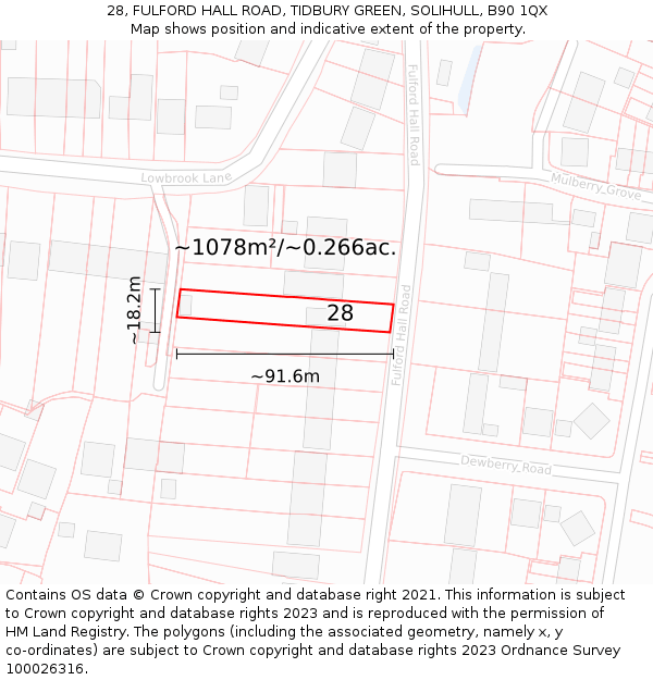 28, FULFORD HALL ROAD, TIDBURY GREEN, SOLIHULL, B90 1QX: Plot and title map