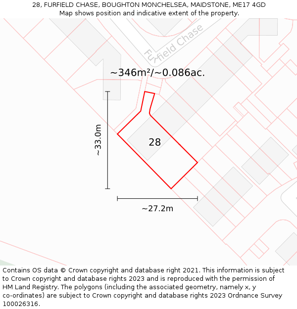 28, FURFIELD CHASE, BOUGHTON MONCHELSEA, MAIDSTONE, ME17 4GD: Plot and title map