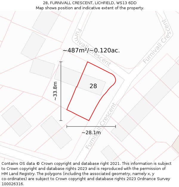 28, FURNIVALL CRESCENT, LICHFIELD, WS13 6DD: Plot and title map