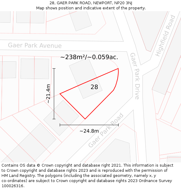 28, GAER PARK ROAD, NEWPORT, NP20 3NJ: Plot and title map