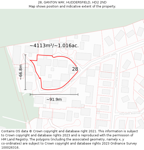 28, GANTON WAY, HUDDERSFIELD, HD2 2ND: Plot and title map