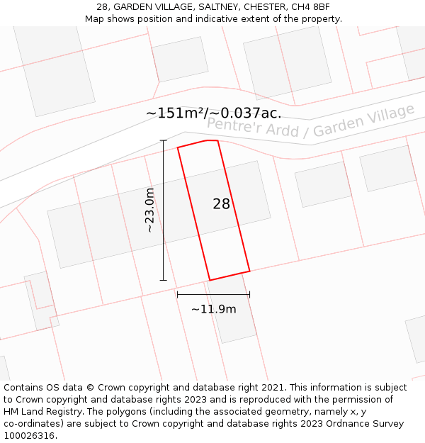 28, GARDEN VILLAGE, SALTNEY, CHESTER, CH4 8BF: Plot and title map