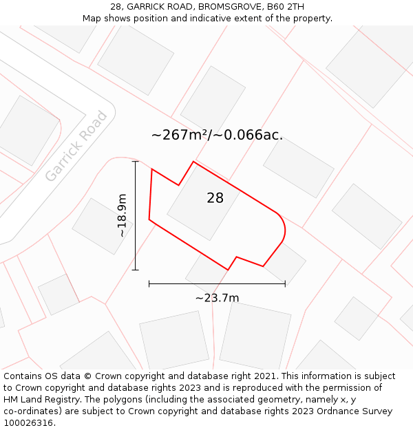 28, GARRICK ROAD, BROMSGROVE, B60 2TH: Plot and title map