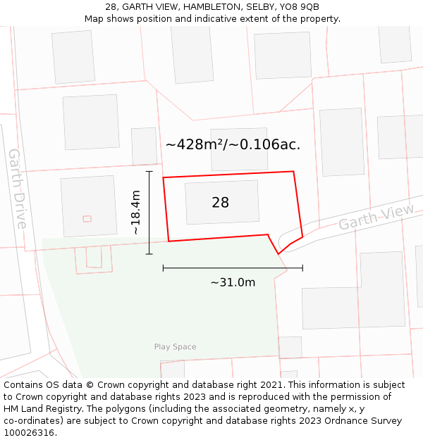 28, GARTH VIEW, HAMBLETON, SELBY, YO8 9QB: Plot and title map