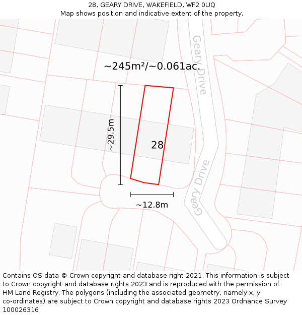28, GEARY DRIVE, WAKEFIELD, WF2 0UQ: Plot and title map