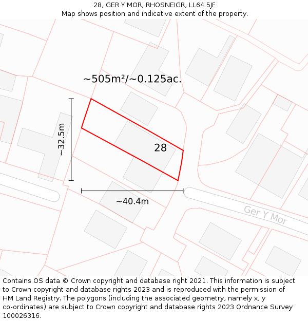 28, GER Y MOR, RHOSNEIGR, LL64 5JF: Plot and title map